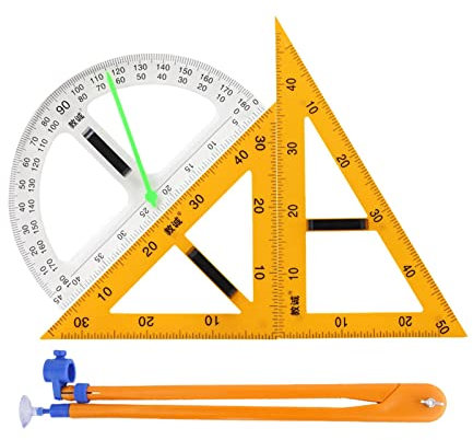 LOVIVER 4-teiliges großes Mathematik-Lineal, großes Dreieck, Kompass-Set, großes digitales Lehrmaterial für Tafel, Whiteboard, Bürozeichnungen