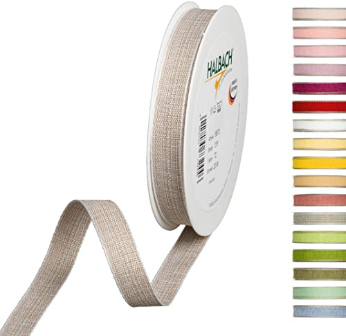 Halbach Sidenband dekorationsband med linnekanter bredd: 15 mm längd 20 m, presentband för utsmyckning hantverk eller design, gör-det-själv dekorband, färg: linne/vit