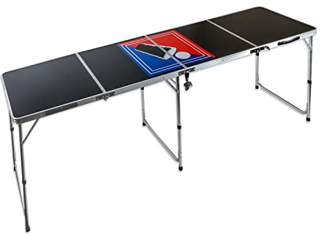 Red Cup Pong 8' Folding Beer Pong Table with Bottle Opener, Ball Rack and 6 Pong Balls - Sports Design