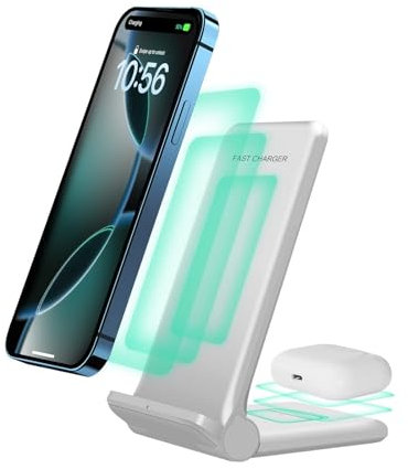 2 in 1 Wireless Charger,Foldable 20W Fast Wireless Charging Stand Compatible with iPhone 16/15/14/13/12/11/AirPods,Dual Phone induction charge station for Samsung,Pixel,Xperia,LG (White No Plug)