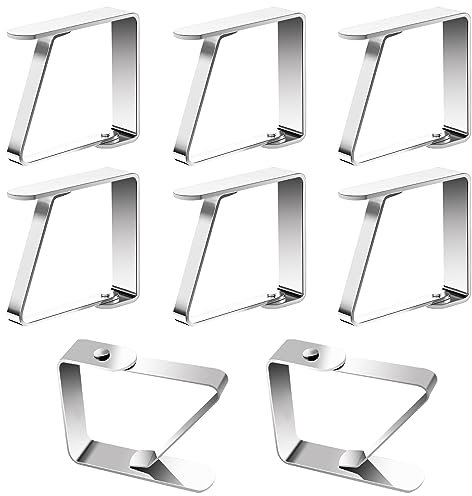 Nutabevr 8 Stück Edelstahl tischdeckenklammer, Verstellbare Tischtuchklammern, Flexibler beweglich tischtuchklammern, für Innen- und draußen, Dicke Tische, Gartentisch, Restaurant, Familie Esstisch