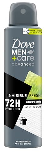 Dove Deodorante Dove Men + Care Invisible Fresh Spray Advanced Care, Deodorante Uomo, con 1/4 Crema Idratante, Formula Idratante e Anti-Macchia, Protezione Fino a 72 Ore, 150 ml