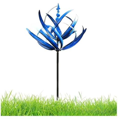 Moulin à Vent pour Jardin Moulin à Vent Rotatif en métal avec piquets de Jardin, Moulin à Vent de Jardinage en Fer pour pelouse et décoration de Jardin (Color : Blue)