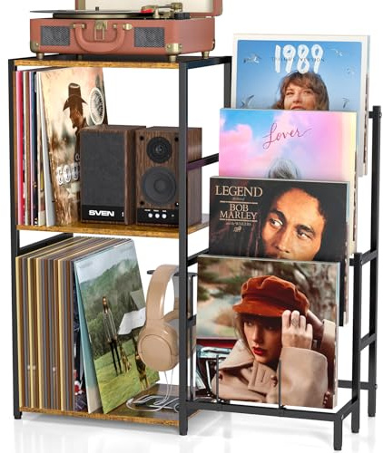 Record Player Stand, Turntable Stand with 4-Tier Vinyl Record Storage, Record Player Table Storage up to 200+ Albums, Record Player Cabinet with Vinyl Display Holder Shelf, vinyl Table for Living Room