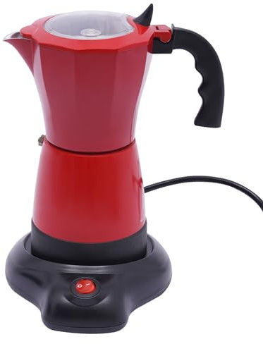 Cafetière à expresso, cafetière, cafetière, cafetière italienne, pour tasses à expresso, électrique, avec base Italia, machine à café filtre Italia, 300 ml, 6 tasses, rouge