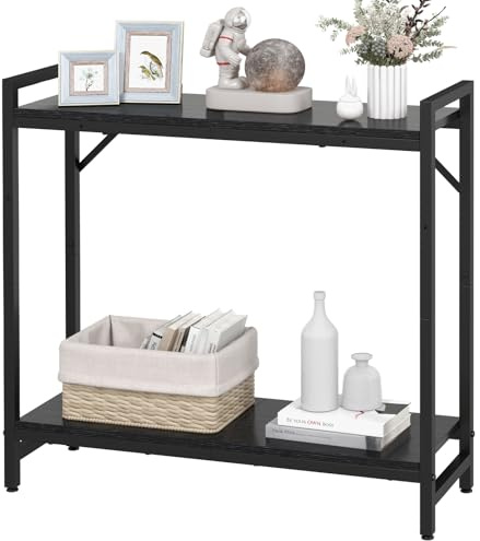 Livofloral Mesa consola estrecha, mesa de entrada pequeña de 2 niveles, estilo industrial, color negro