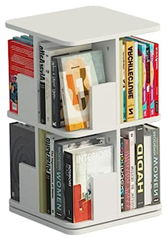 Bücherturm Freistehend 360° drehbares Bücherregal, stehendes Bücherregal aus Holz, großes Fassungsvermögen, Boden-Bücherregal, Organizer, Bücherregal für Zuhause und Büro perfekte Darstellung
