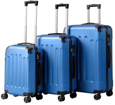 Bonnlo Kofferset 3 Teilig, Hartschale Koffer Set, Reisekoffer mit 4 Rollen, ABS-Trolley M-L-XL, mit Teleskopgriff, Viel Stauraum, Blau
