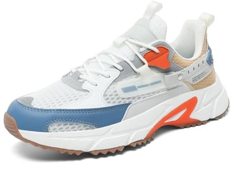 Träningsskor för män promenadskor lätta sneakers mode träningsskor avslappnade bekväma andningsbara platta nät tennisskor utomhus jogging, J982 Vit orkidé, 44.5 EU