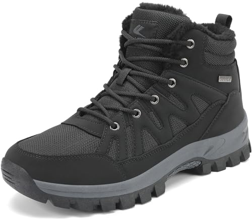 FLARUT Hommes Bottes d'hiver Doublure Chaude Bottes de Montagne de Neige Trekking Chaussures d'hiver Chaussures de Neige d'extérieur(Noir,41)