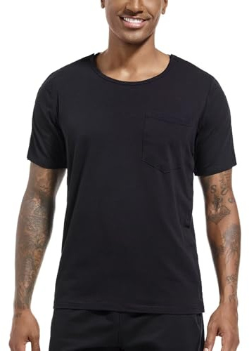 Landofgenie T-Shirt Sportif Homme Post-Opération Épaules - Vêtement Médical à Boutons-Pression pour Chimiothérapie, Rééducation et Convalescence, Noir 2XL