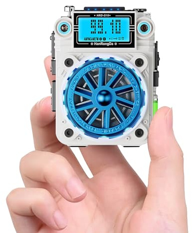 Mini altavoz portátil de radio FM retro Bluetooth, radio FM personal de bolsillo, radio FM digital, altavoz inalámbrico Bluetooth 5.2 con luz LED, reloj despertador compatible con tarjeta TF para