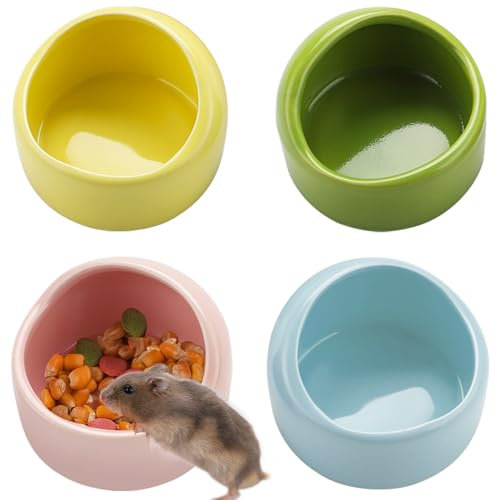 VanEnjoy Futternapf für Hamster, Keramik, Meerschweinchen, kein Verschütten, Futter- und Wassernapf für kleine Tiere, für Chinchilla, Igel, Hamster, Rennmäuse, Rosa, Blau, Gelb und Grün, 4 Stück