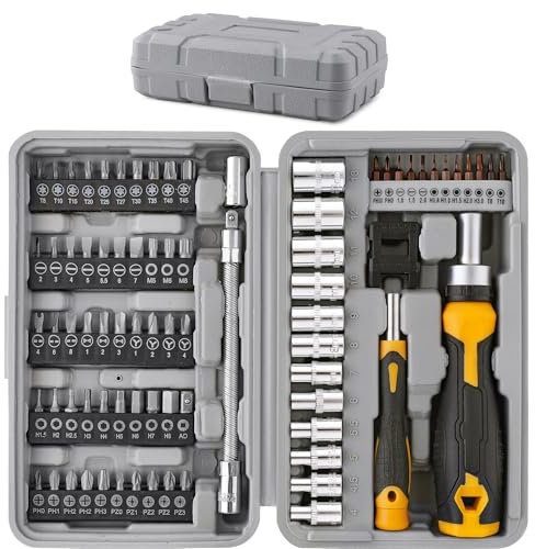 Set Hi-Spec 79pz punte cacciavite multiuso e set bussole 1/4 con manici. Estensione flessibile, precisione, Torx e punte esagonali 1/4 anti-manomissione in custodia