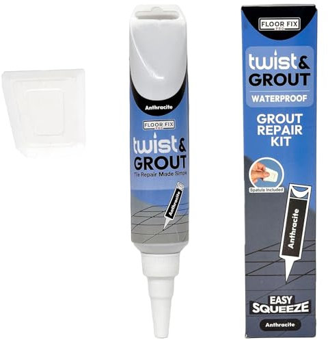 Floor-Fix Pro - Twist & Grout Reviver- Repair For Bathroom/Shower/Kitchen Tiles Fast - Premixed Durable & Waterproof Tile Restoration Kit- Includes Smoothing Tool (Anthracite)