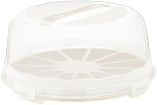 Best House | Plastic Cake Box | Round | WHITE | Pack of 1 | Reusable Clear Cake Cover with Lid Carry Handle | 4 Locking Clips | Transport Storage Food Container Takeaway Holder, Cake Stand with Lids