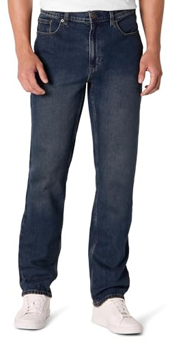 Amazon Essentials Jean Coupe Droite Cintrée à Faible Élasticité Homme, Teinté Foncé Délavé, 38W / 34L