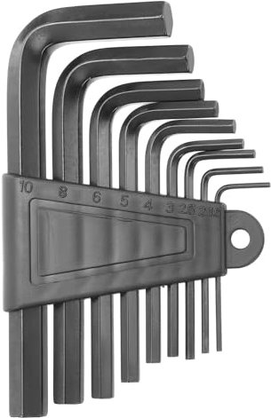 sourcing map 9pcs Hex Key Wrench Set 1.5/2/2.5/3/4/5/6/8/10mm 45# Steel L-Shape Hexagon Metric Wrenches Repairing Tool for Home DIY Bike Motorcycle Repair, Black