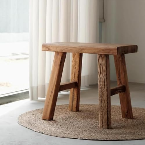 RYZQWE Bench, Solid Elm Wood, Natural, Rustic Farmhouse Style, Armless, 50x26x45cm
