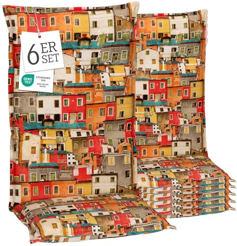 Beo® Turin Hochlehner Gartenstuhl-Auflagen 6er Set | Waschbar, Made in EU, Öko-Tex Standard | Atmungsaktive, UV-beständige Sitzkissen Outdoor | Extra Dicke Polsterauflage
