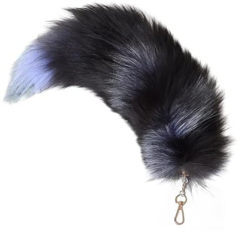 jiingekk Schlüsselanhänger mit Fuchsschwanz, Auto-Schlüsselanhänger, Ornamente, weicher Plüsch, Auto-Schlüsselanhänger, Ornamente für Taschendekoration, Silber, Schwarz, Rot