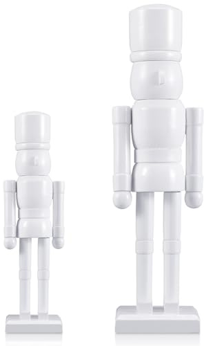 Wonderjune 2 Pack Christmas Wooden Nutcracker Traditional Christmas Decorations Nutcracker Figure Statue for Xmas Festive Holiday Tabletop Home Decor(White,12 Inch,8 Inch)