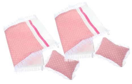 FUNNETOYU 2 Sätze Miniatur Bettwäsche Set für Puppenhaus mit Kissen und Decke Rosa Schlafzimmer Dekoration für Puppenbetten Charmantes und Langlebiges Zubehör für Puppenhauszimmer