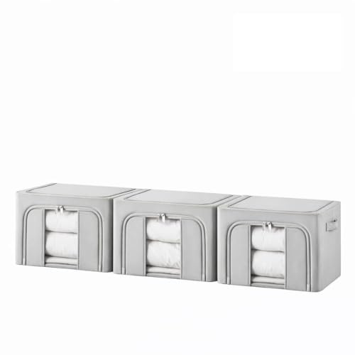 Genérico 3 Cajas de Almacenamiento con Cremallera y Ventana – Pack 3 Unidades – Tela Impermeable con estructura Metálica, Plegables – Gris claro (24L)