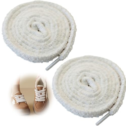 wilcractk Lacet Fluffy, Gros Lacets Chaussures en Peluche Blanche 120 cm, Lacets Fluffy Épais et Doux pour Femme et Homme, 1 Paires de Lacets Blancs d’Hiver pour Sneakers et Bottes