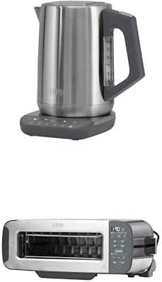 Ninja Wasserkocher Edelstahl Perfect Temperature, 1,7L, LED-Anzeige, KT201EU + Ninja Foodi 3-in-1 Toaster, Elektrogrill mit Deckel, Panini-Presse mit Flip-Design, Edelstahl, ST202EU