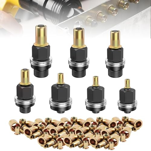 NICEWAT Juego de 7 alicates de remache con 70 tuercas, M3, M4, M5, M6, M8, M10, M12, tuercas de remachado, tuercas de remache, acero al carbono, juego de remaches para remachadora manual