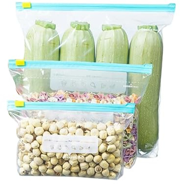 Fonyiunce 45 Pezzi Sacchetti Freezer Riutilizzabili, Senza BPA, Sacchetti Congelatore Zip Grandi Medi e Ppiccoli, con Fondo Espandibile, per Conservare,Congelatore,Salva Freschezza