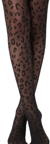 QEXUJOW Medias para mujer,Medias jacquard retro con estampado de leopardo, medias finas negras para mujer