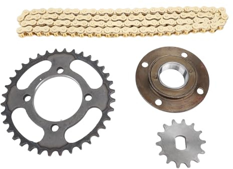 WUGHVS Set di ruote dentate per catena 420, kit di ruote dentate anteriori e posteriori con catena da 96 maglie, ruote dentate anteriori da 14T e posteriori da 36T e volano senza denti pe