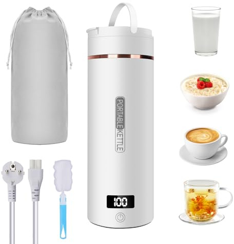 Elektrisk resevattenkokare liten, 450 ml bärbar vattenkokare minivattenkopp rostfritt stål 316, liten vattenkokare resa snabb kokvatten mini, för te, kaffe, camping