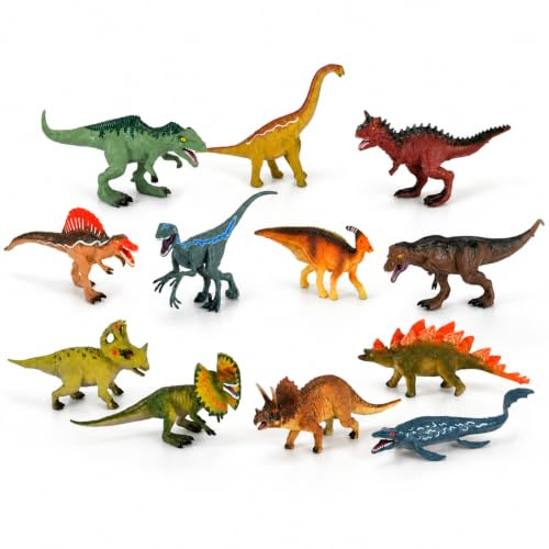 Cylora Dinosaurios Juguetes, 12 Figuras de Dinosaurio Realistas con T-Rex,Carnotaurus, Triceratops, Velociraptor, Spinosaurus, Jurassic Dinosaurios World, Regalo Niño Juguetes 3 4 5 6 7 8 9 10 Años
