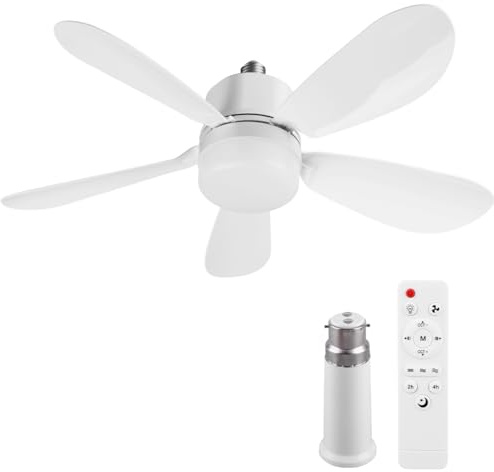 Led Ceiling Fan Light with Remote | 52cm Plug in Socket Light Bulb Fans | E26/E27/B22 Silent Timing Dimmable Screw in Lamp Fan Lights Ceiling for Bedroom