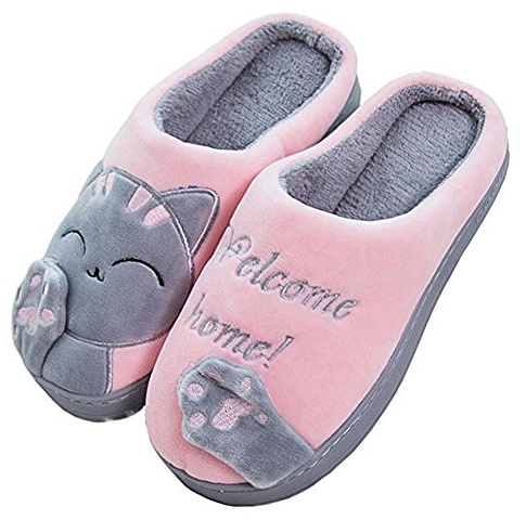 Cliont Mignon Chat Pantoufles Pantoufles Intérieur Anti Slip Chaussures pour Les Femmes Et Les Hommes,Rose,39/40 EU(Taille Fabricant: 40/41)