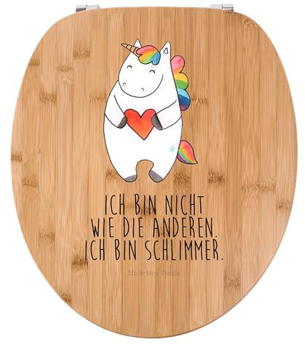 Mr. & Mrs. Panda Motiv WC Sitz Einhorn Herz - Geschenk, bunt, WC-Sitz, Unicorn, Toilette, böse, Klodeckel, Klobrille, Einhörner, Einhorn Deko,