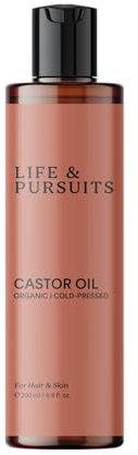 Huile de ricin bio (200 ml) - 100 % pure, pressée à froid, sans hexane - Huile de ricin Life & Pursuits pour la croissance des cheveux, des sourcils, des cils et de la peau sèche (l'emballage peut