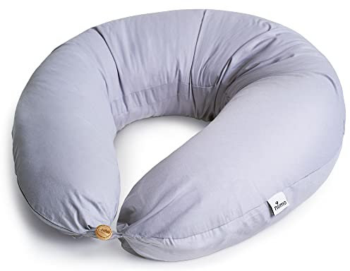 Niimo XXL 2-in-1 Schwangerschaftskissen & Stillkissen - 100% Baumwollbezug mit Faserfüllung, 100% Waschbar, Ergonomisch & Multifunktional, Grau (200 x 70 cm)