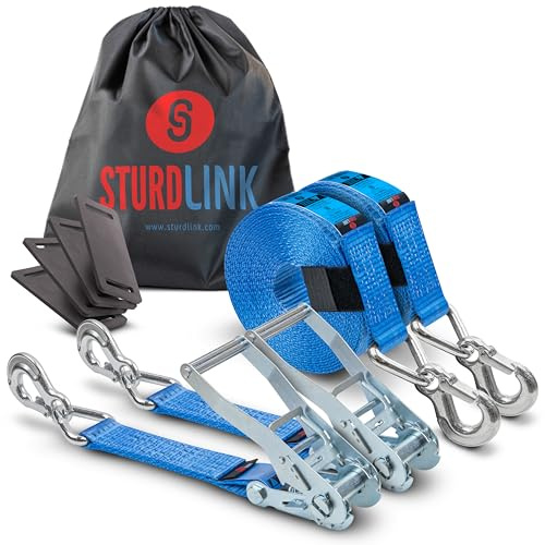Zurrgurt mit Ratsche und Verschlosshaken 50mm 4m, LC 2500 kg/5000 kg, STF 350 daN | 2er Set + 4er-Schutzschlaufe | Für Transport, Anhänger, LKW, Profiqualität | Sturdlink