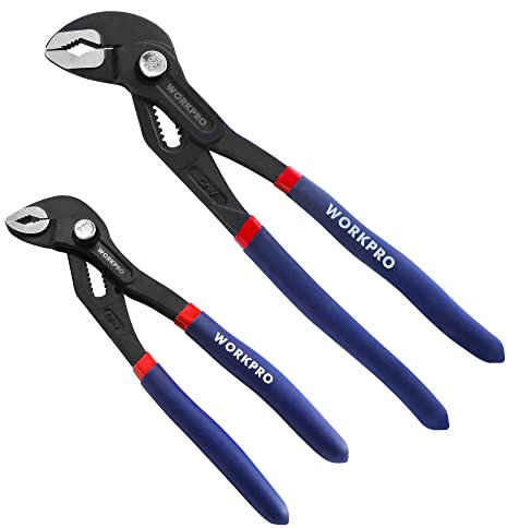 WORKPRO 2 Pack Water Pump Pliers 180mm 250mm Quick Adjustable Hose Grips, Slide Joint Pliers Set with Large Jaw Capacity and Non Slip Handle