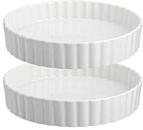 Foraineam 2 Pack Porcelain Quiche Tart Baking Pan, 9.5 Inches Round Pie Pan for Baking, Oven Safe