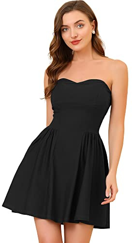 Allegra K Fiesta de Las Mujeres sin Tirantes con Cremallera expuesta sólido Mini Vestido de Tubo Acampanado Negro XS