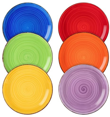 vancasso Bonita Multicolour Dessert Plates Set of 6, Handpainted Side Plate in Rustic Look Tableware, 7.5 inch Side/Salad/Fruit/Snack Plate(18.8 * 18.8 * 2.2cm)
