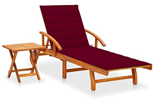 MOONAIRY Sonnenliege mit Tisch und Auflage, Gartenliege, Liegestuhl, Sonnenstuhl, Sonneninsel Outdoor, Gartenmöbel, Bäderliege, Relaxliege, Terrasse,Akazie Massivholz