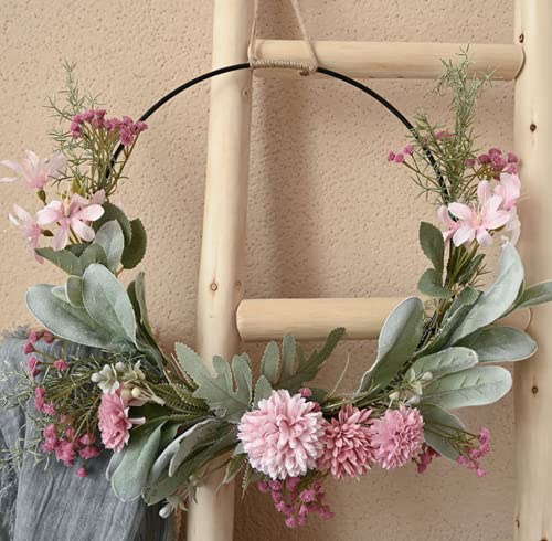 Zomtier Türkranz Kranz Deko, Metallring Eukalyptus Kranz Girlande Ganzjährig außen modern Metall Künstliche Sommer Blumenkranz Wandkranz Deko Ringe für Hochzeit Wohnzimmer Hochzeit, 41CM,Groß