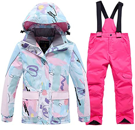 WOWULOVELY Girls Ski Jackets and Pant Set Snowsuit Winter Windproof Warm Ski Wear Waterproof Kids Ski Suit Snowboarding(blue+red,16)