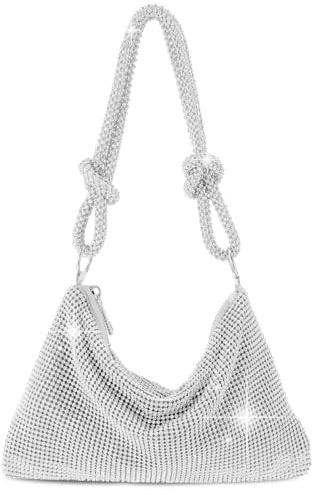 QLBO Silver Purse Rhinestone Purse Silver Clutch Sparkly Bag 10.2×0.4×6.69